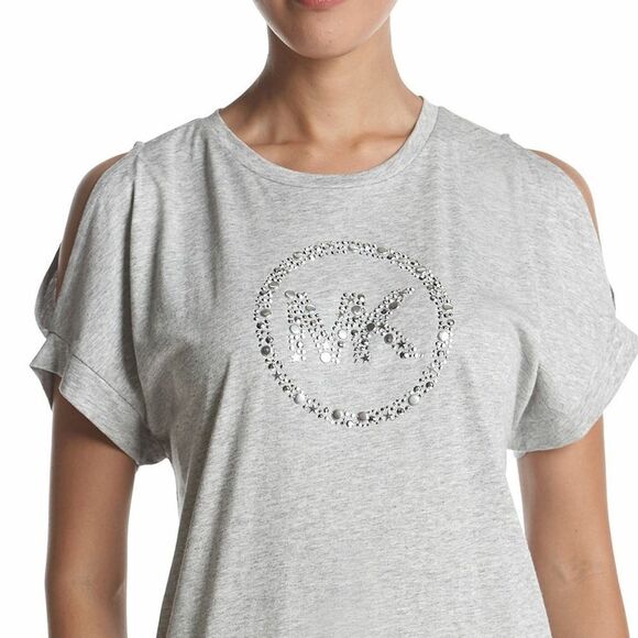 New! MICHAEL KORS Women's MK Circle Logo Cold-Shoulder Top Blouse Short Sleeve - Picture 2 of 5